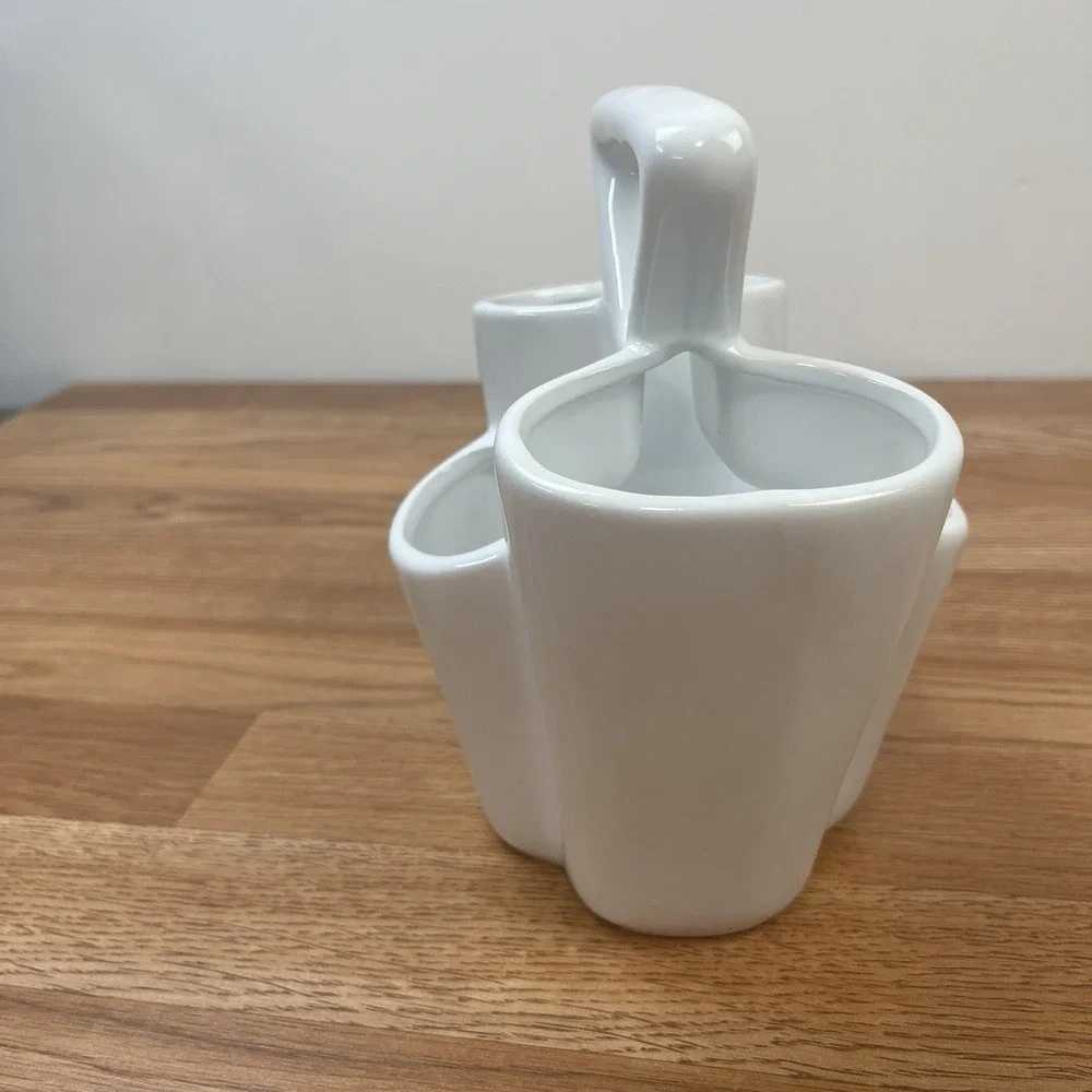 White Ceramic 4 Section Paintbrush Caddy Utensils Silverware Makeup Brush Holder